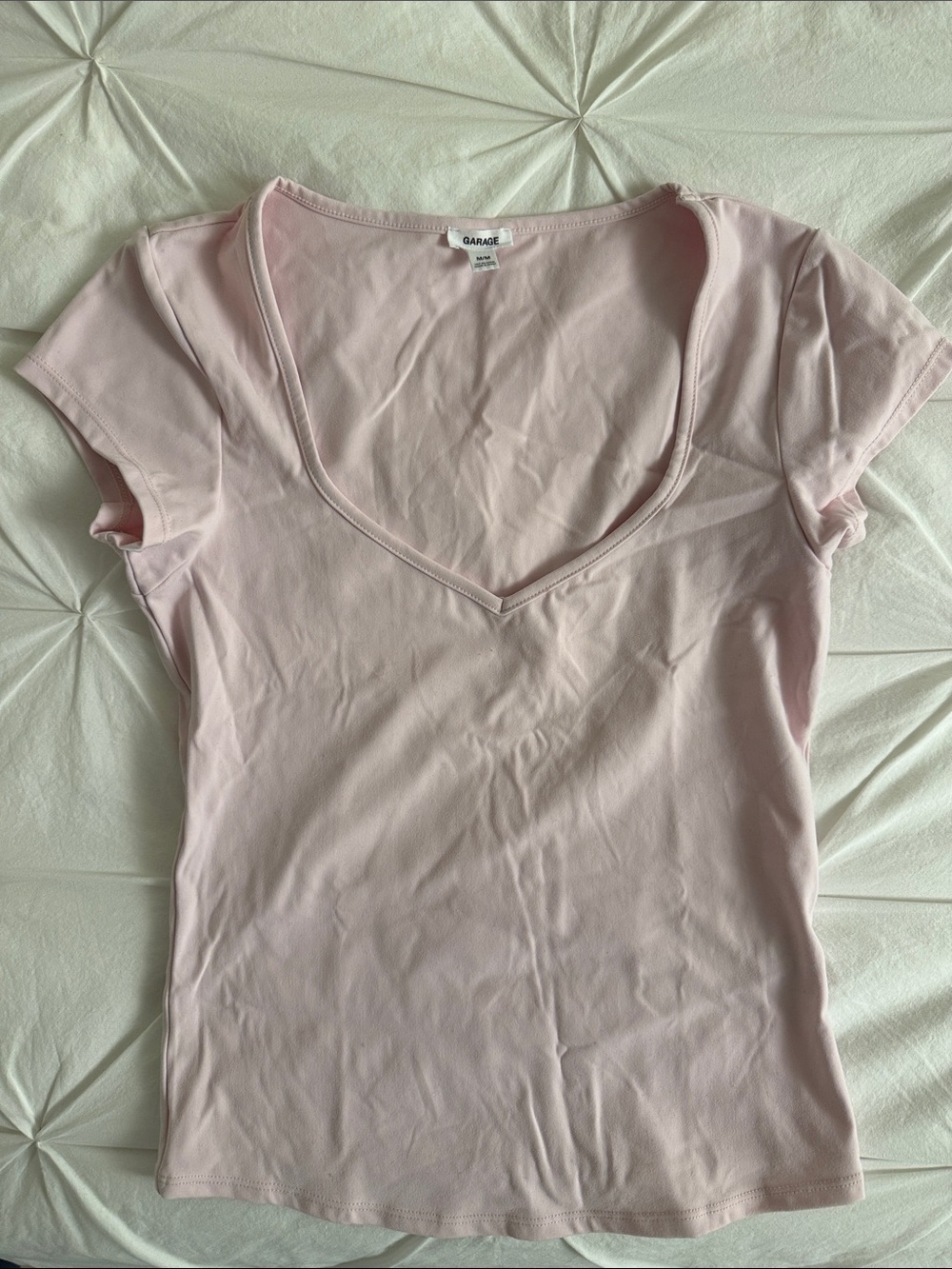 Garage Pale Pink V-Neck Short Sleeve Tee